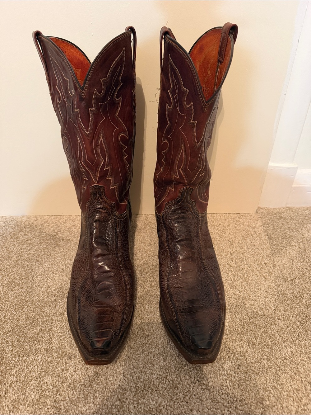 Lucchese Made in the USA Dark Brown Exotic Leather Western Cowboy Boots size 13D